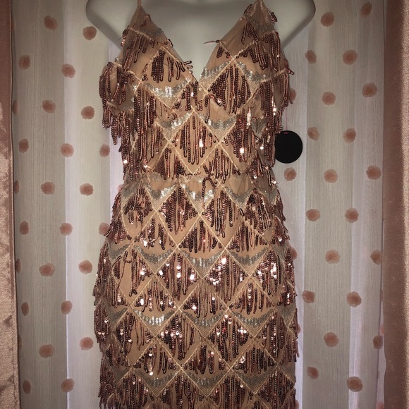 Hot Miami Styles Dresses & Skirts - Rose Gold Flowering Sequins Dress